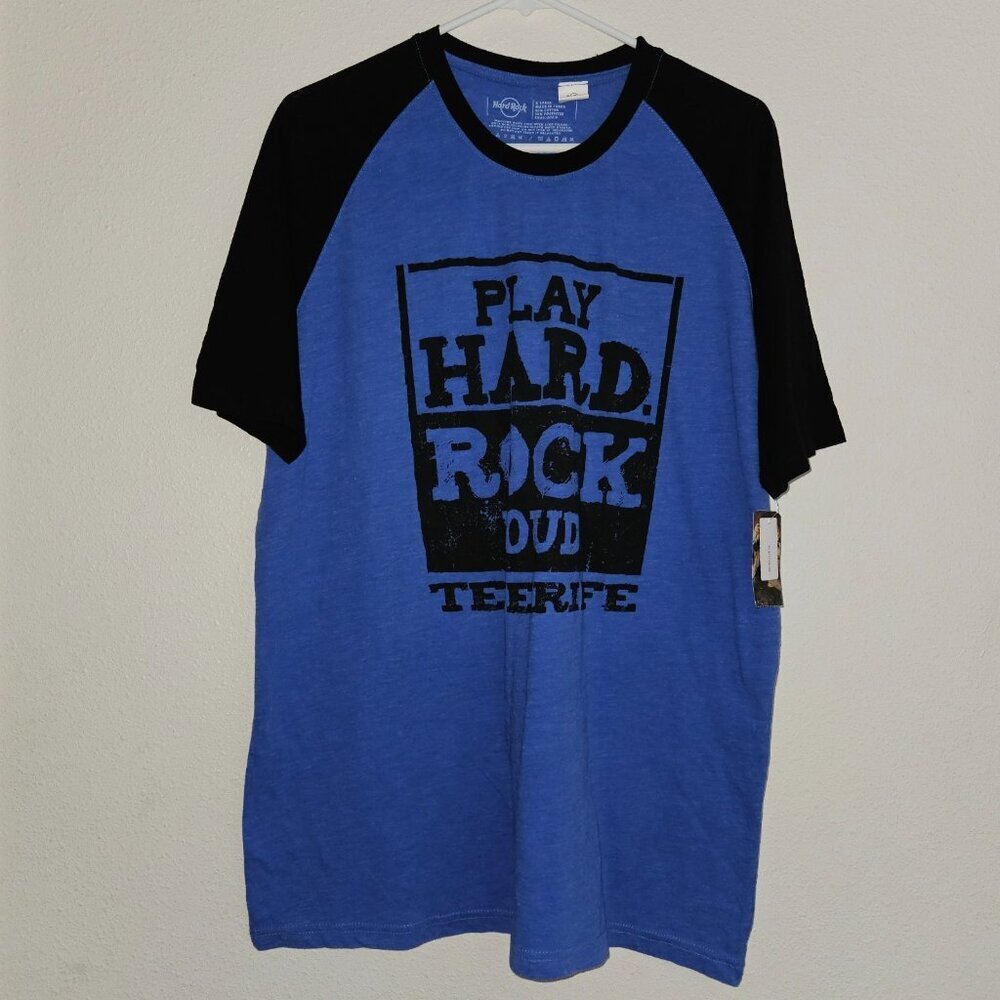 NEW HRC Hard Rock Cafe Tenerife Raglan Tee Blue Black Men's XL Canary Islands